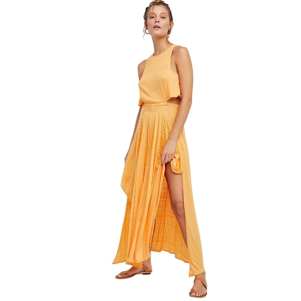 Free People Beach Orange Fairground‎ Maxi Dress Cutout High Slit Sleeveless M
